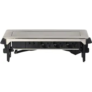 Bloque de tomas empotrables Flip-Top Push 3x Schuko + 2xUSB - cable de 1.8m - Plateado
