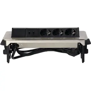 Bloque de tomas empotrables Flip-Top Push 3x Schuko + 2xUSB - cable de 1.8m - Plateado