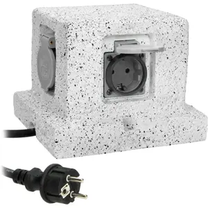 Bloque de tomas 4x Schuko de jardín tipo piedra con cable de 3m