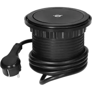 Bloco de tomadas de encastrar Pop-Up (Ø102mm) 3x Schuko + 2xUSB QC3.0 + carreg. Wireless Qi - cabo de 1.5m - Preto