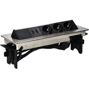 Bloque de tomas empotrables Flip-Top Push 3x Schuko + 2xUSB - cable de 1.8m - Plateado