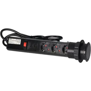 Bloco de tomadas de encastrar Pop-Up (Ø63mm) 3x Schuko + 2xUSB - cabo de 1.8m - Preto