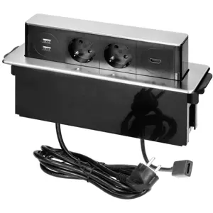 Bloco de tomadas de encastrar Pop-Up 2x Schuko + 2xUSB + 1xHDMI - cabo de 2.0m - Inox