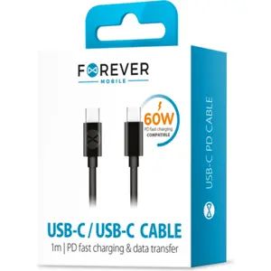 Cabo USB-C ➝ USB-C PD 60W 3.0A - preto - 1.0m