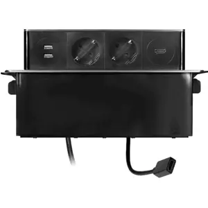Bloco de tomadas de encastrar Pop-Up 2x Schuko + 2xUSB + 1xHDMI - cabo de 2.0m - Inox