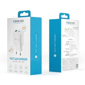 Carregador GaN QC3.0 + PD3.0 33W (USB-A + USB-C)