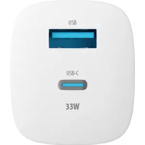Carregador GaN QC3.0 + PD3.0 33W (USB-A + USB-C)