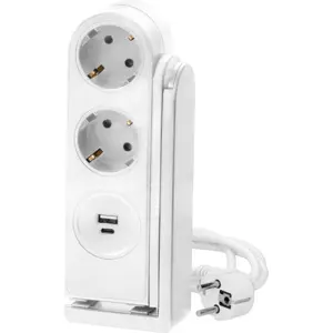 Bloco de tomadas c/ clip de fixação à mesa 2x Schuko + 1xUSB-A + 1xUSB-C 17W - cabo de 1.4m - Branco