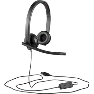 Auscultadores headset estéreo USB con microfone e controlos no fio
