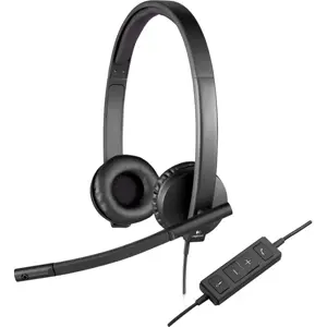 Auscultadores headset estéreo USB con microfone e controlos no fio