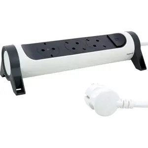 Bloque de 3 tomas giratorio con interruptor - Blanco+Negro - cable (3x1.5mm²) 1.5m