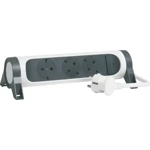Bloque de 3 tomas giratorio con interruptor - Blanco+Negro - cable (3x1.5mm²) 1.5m