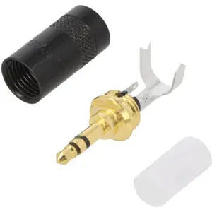 Ficha Jack 3.5mm STEREO macho metálica p/ cabo - Preto