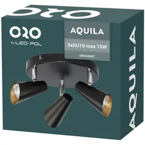 Aplique de parede/tecto p/ 3 lâmpadas LED GU10 10W - Preto/Dourado