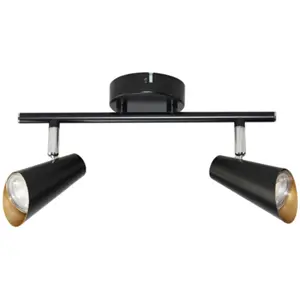 Aplique de parede/tecto p/ 2 lâmpadas LED GU10 10W - Preto/Dourado