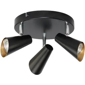 Aplique de parede/tecto p/ 3 lâmpadas LED GU10 10W - Preto/Dourado