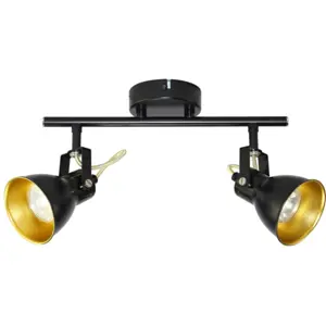 Aplique de parede/tecto p/ 2 lâmpadas LED GU10 10W - Preto/Dourado
