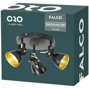 Aplique de parede/tecto p/ 3 lâmpadas LED GU10 10W - Preto/Dourado