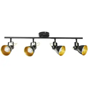 Aplique de parede/tecto p/ 4 lâmpadas LED GU10 10W - Preto/Dourado