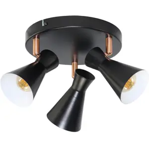 Aplique de parede/tecto p/ 3 lâmpadas LED E14 10W - Preto/Branco