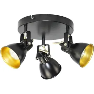 Aplique de parede/tecto p/ 3 lâmpadas LED GU10 10W - Preto/Dourado