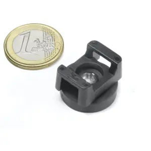 Suporte de fixação Ø22x16mm magnético para abraçadeiras até 10mm - preto