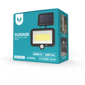 Projetor solar LED COB 8W 600lm c/ sensor de movimento + crepuscular