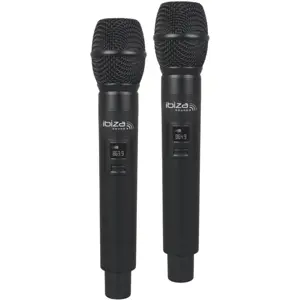 Sistema de 2x microfones de mão sem fios com receptor UHF de 2 canais