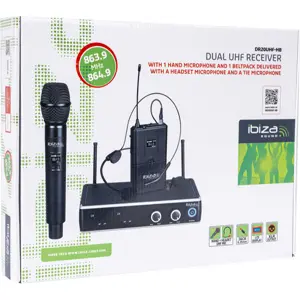 Sistema de microfone de mão sem fios + mic de lapela + headset + receptor UHF de 2 canais