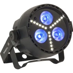 Projetor PAR c/ 3 LEDS 4W RGBW (4-em-1) e 18 LEDS Strobe DMX