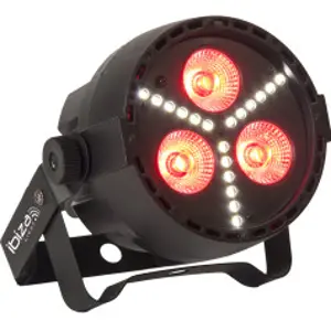 Projetor PAR c/ 3 LEDS 4W RGBW (4-em-1) e 18 LEDS Strobe DMX