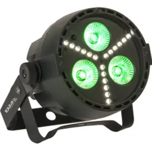 Projetor PAR c/ 3 LEDS 4W RGBW (4-em-1) e 18 LEDS Strobe DMX