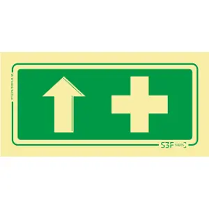 Placa de sinalização fotoluminescente de primeiros socorros (seta cima) - 200x100mm