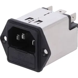 Ficha IEC C14 (macho) 3 pinos 10A de painel com caixa para fusível e filtro - Schurter 5200.1023.1