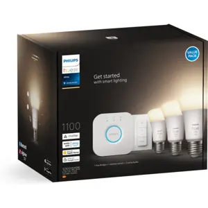 Conjunto de 3 lâmpadas inteligentes E27 Hue white 1100 + Hue Bridge + comando