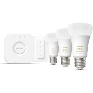 Conjunto de 3 lâmpadas inteligentes E27 Hue White Ambiance 1100 + Hue Bridge + comando