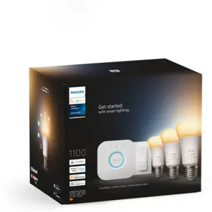 Conjunto de 3 lâmpadas inteligentes E27 Hue White Ambiance 1100 + Hue Bridge + comando