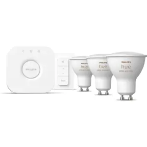 Conjunto de 3 lâmpadas inteligentes GU10 Hue White and Color Ambiance 350 + Hue Bridge + comando