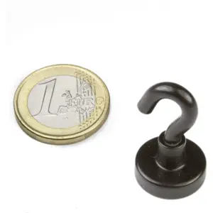 Íman Neodymium (NdFeB) com gancho N38 Ø16.3mm - preto