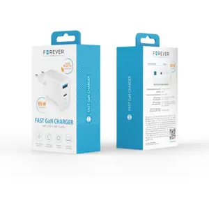 Carregador GaN QC3.0 + PD3.0 65W (USB-A + USB-C)