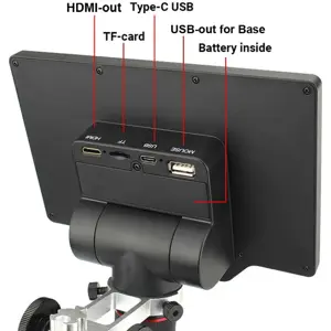 Microscópio digital (200x) 2-em-1 a bateria c/ ecrã 7'' + saída HDMI + multímetro integrado