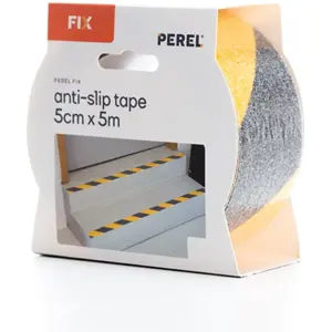 Fita de aviso anti-derrapante preta/amarela 50mm - 5m