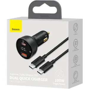Cargador de mechero digital USB-A+ USB-C PD 100W con cable USB-C