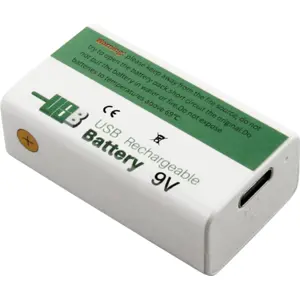Bateria Li-ion 6F22 (9V) 7.4V recarregável por USB-C - 1200mAh