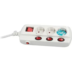 Bloco de 3 tomadas c/ interruptor geral + individuais + disjuntor - cabo (3x1.5mm²) 1.5m