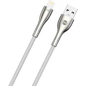 Cable USB-A - Lightning 2.4A recubierto de nylon con clavijas metálicas - blanco - 1.0m