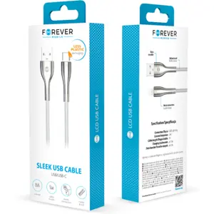 Cable USB-A - USB-C 3A revestido de nylon con conectores metálicos - blanco - 1.0m