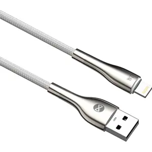Cable USB-A - Lightning 2.4A recubierto de nylon con clavijas metálicas - blanco - 1.0m