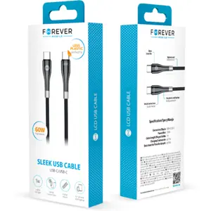 Cabo USB-C - USB-C Fast Charge PD 60W revestido a nylon c/ fichas metálicas - preto - 1.0m