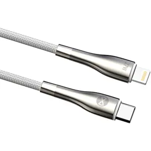 Cabo USB-C - Lightning 27W revestido a nylon c/ fichas metálicas - branco - 1.0m